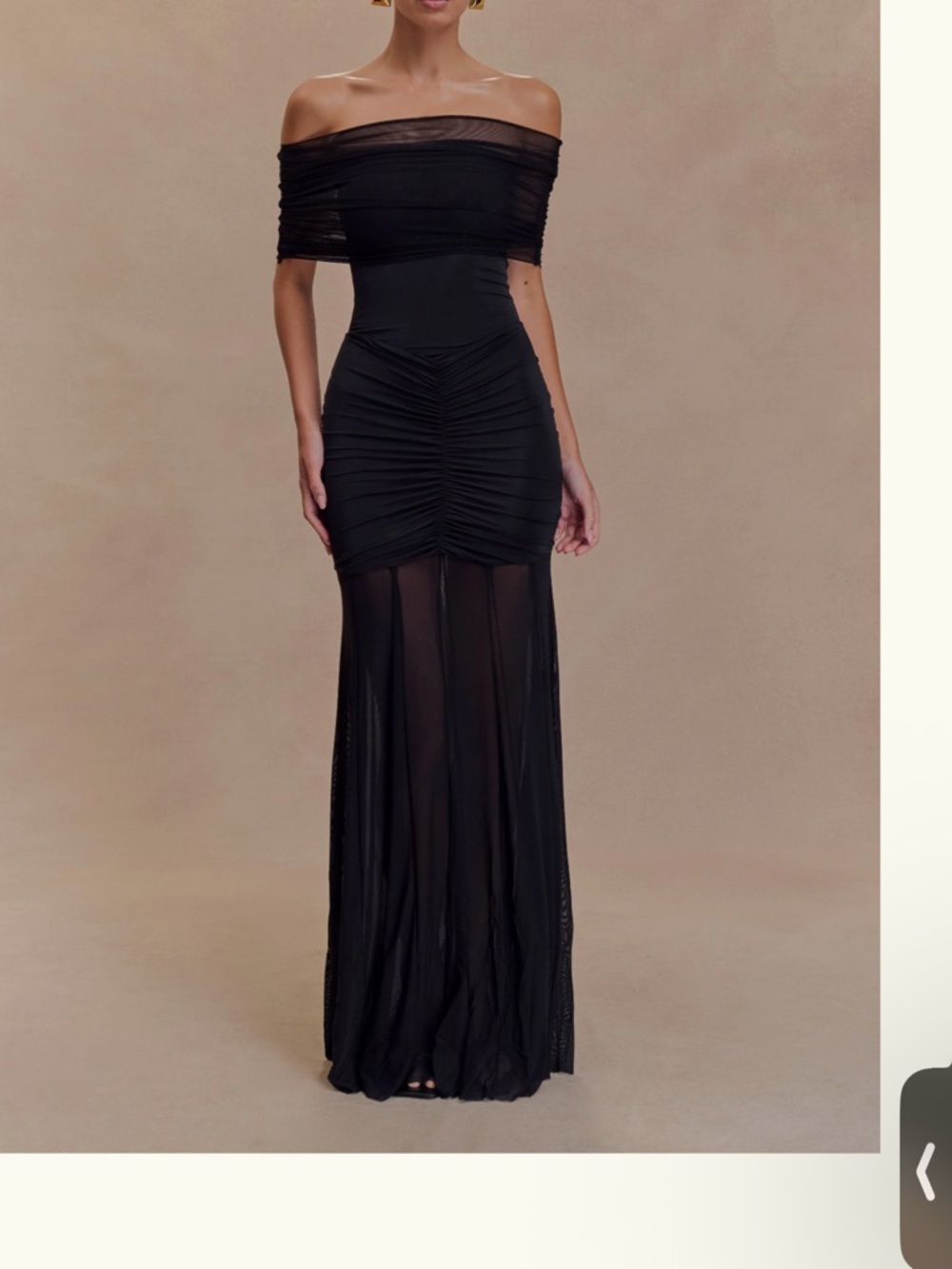 Meshki Black Strapless Ruched Mesh Gown